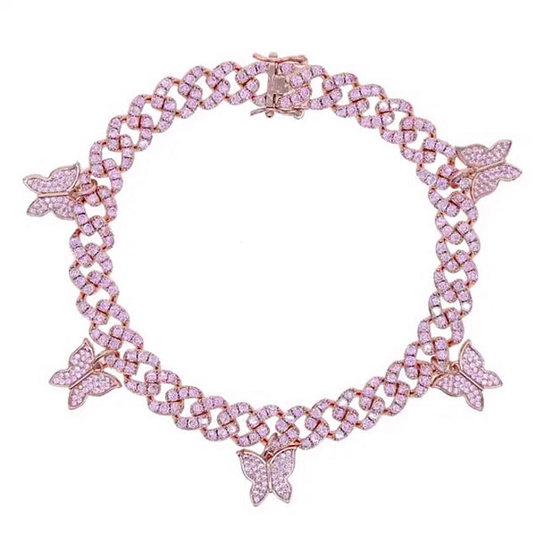 Butterfly Cuban Anklet - Pink